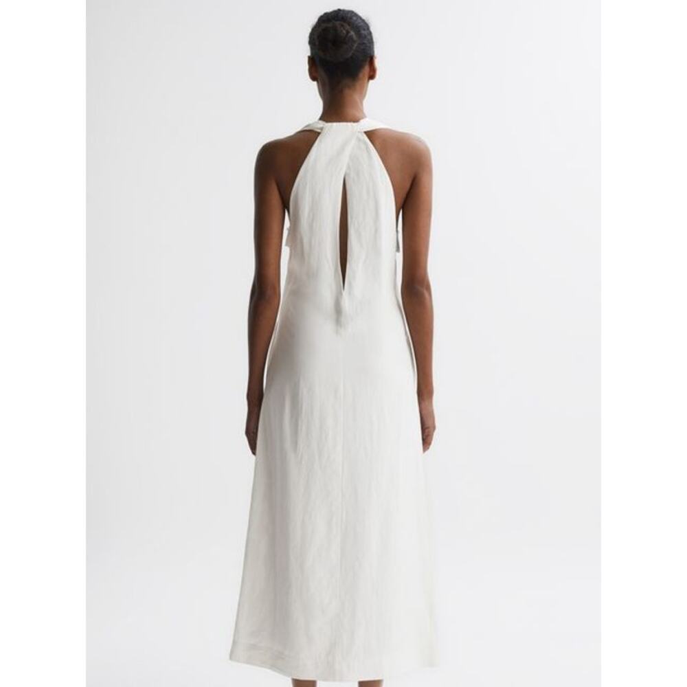 REISS Alda Plunge Neck Midi Dress Ivory Size US 8 - Picture 2 of 9
